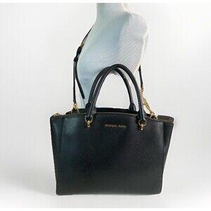 MICHAEL MICHAEL KORS ELLIS BLACK LEATHER CROSSBODY SHOULDER Bag Satchel Handles